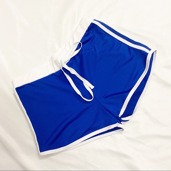 Blue & White Side Stripe Retro Athletic Shorts - Picture 3 of 8